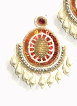 Orange White Fashion Danglers Party Wear