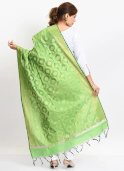 Parrot Green Banarasi Silk Weaving Work Dupatta Work Wear -C Bazaar Shop parrot green banarasi silk weaving work dupatta dpdmimfd161 b