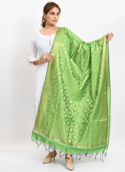 Parrot Green Banarasi Silk Weaving Work Dupatta Work Wear -C Bazaar Shop parrot green banarasi silk weaving work dupatta dpdmimfd161 u