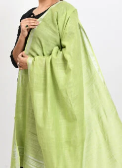 Parrot Green Linen Cotton Dupatta Work Wear