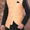 Pastel Orange Jacquard Silk Nehru Jacket