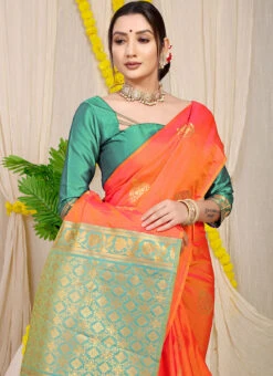 Patola Silk Orange Color Zari Weaving Work Saree Party Wear -C Bazaar Shop patola silk orange color zari weaving work saree sasom110956 b