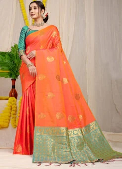 Patola Silk Orange Color Zari Weaving Work Saree Party Wear -C Bazaar Shop patola silk orange color zari weaving work saree sasom110956 u