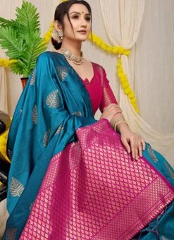 Patola Silk Sky Blue Color Zari Weaving Saree Festive Wear -C Bazaar Shop patola silk sky blue color zari weaving saree sasom11165 b