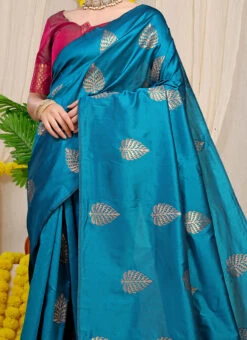 Patola Silk Sky Blue Color Zari Weaving Saree Festive Wear