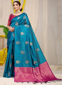 Patola Silk Sky Blue Color Zari Weaving Saree Festive Wear -C Bazaar Shop patola silk sky blue color zari weaving saree sasom11165 u