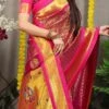 Patola Silk Zari Weaving Dark Pink Color Saree Festive Wear