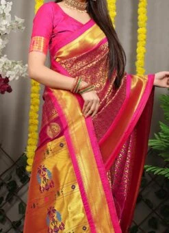 Patola Silk Zari Weaving Dark Pink Color Saree Festive Wear