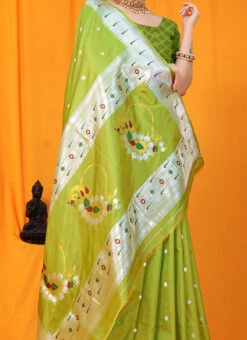 Patola Silk Zari Weaving Work Light Green Color Saree Party Wear