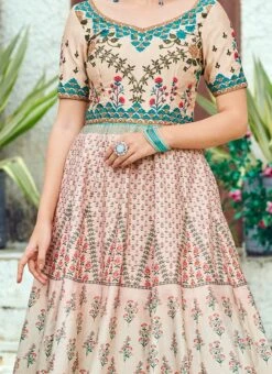 Peach Art Silk Anarkali Gown Party Wear