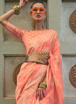 Peach Art Silk Cotton Chikankari Saree Festive Wear -C Bazaar Shop peach art silk cotton chikankari saree sasli2112307003 b