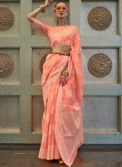 Peach Art Silk Cotton Chikankari Saree Festive Wear -C Bazaar Shop peach art silk cotton chikankari saree sasli2112307003 u