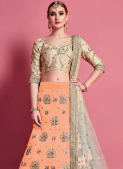 Peach Art Silk Designer A Line Lehenga Party Wear -C Bazaar Shop peach art silk designer a line lehenga ghsak4607 b