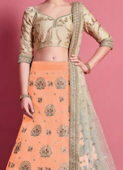 Peach Art Silk Designer A Line Lehenga Party Wear