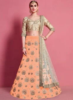 Peach Art Silk Designer A Line Lehenga Party Wear -C Bazaar Shop peach art silk designer a line lehenga ghsak4607 u