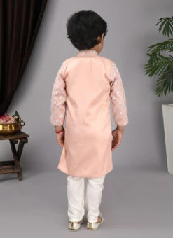Peach Art Silk Embroidered Kids Boys Achkan Sherwani Party Wear -C Bazaar Shop peach art silk embroidered kids boys achkan sherwani kdbdsof1123 b
