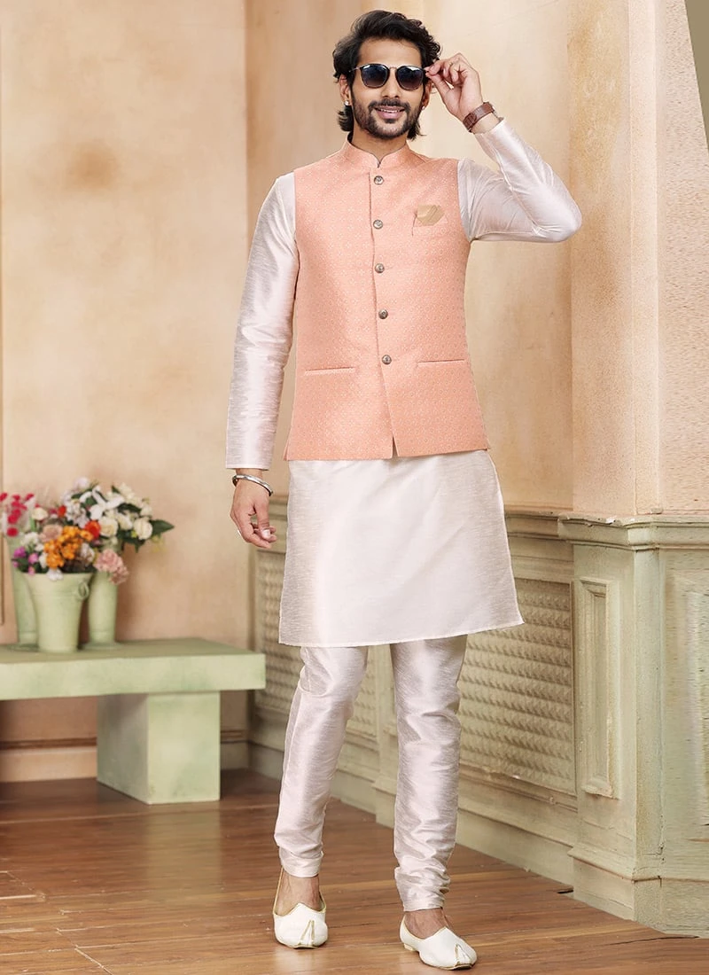 Peach Art Silk Embroidery Bandi Set Party Wear 2 Peach Art Silk Embroidery Bandi Set Party Wear - Image 2