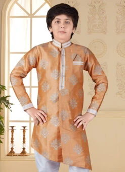 Peach Art Silk Indowestern Sherwani Set -C Bazaar Shop peach art silk indowestern sherwani set kdmss6102 b