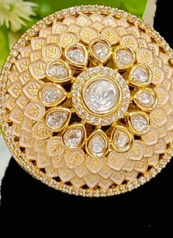 Peach Brass Kundan Ring Party Wear