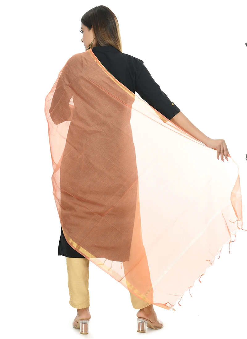 Peach Chanderi Cotton Dupatta Festive Wear 4 Peach Chanderi Cotton Dupatta Festive Wear - Image 4