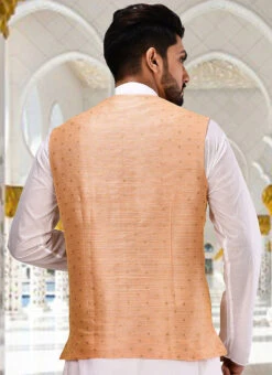 Peach Cotton Jacquard Nehru Jacket -C Bazaar Shop peach cotton jacquard nehru jacket jmkkac8 b