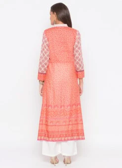 Peach Cotton Palazzo Set Party Wear -C Bazaar Shop peach cotton palazzo set krsmnkc2009 b