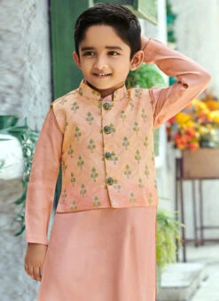 Peach Cotton Silk Boys Kurta Pyjama -C Bazaar Shop peach cotton silk boys kurta pyjama kdbsjssb1204 b