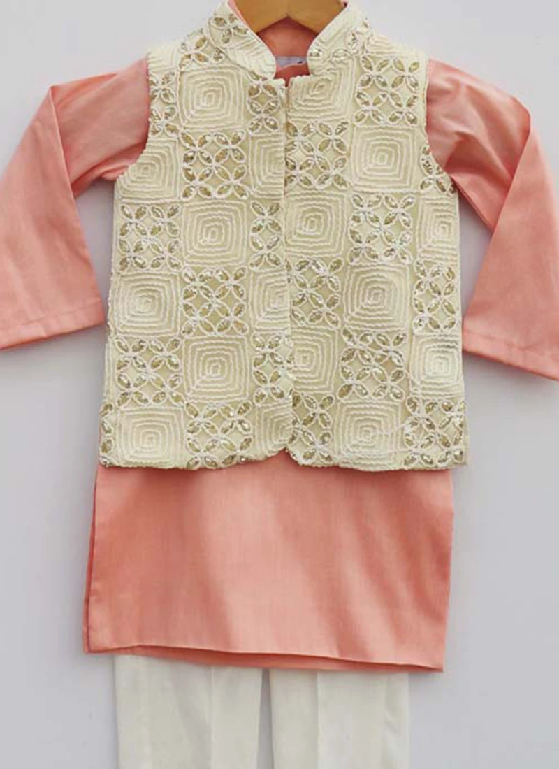 Peach Cotton Silk Embroidery Bandi Set Party Wear 1 Peach Cotton Silk Embroidery Bandi Set Party Wear