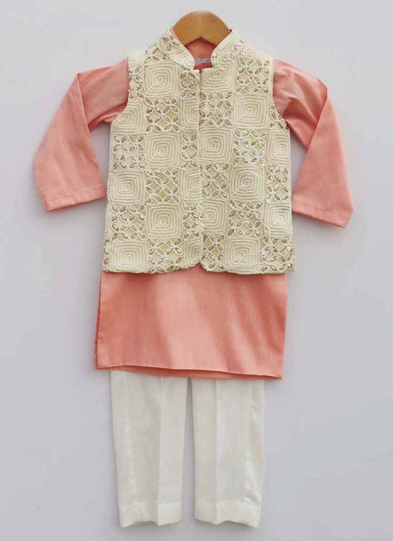 Peach Cotton Silk Embroidery Bandi Set Party Wear 2 Peach Cotton Silk Embroidery Bandi Set Party Wear - Image 2