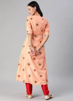 Peach Embroidered Chinon Kurta Set Festive Wear 11 Peach Embroidered Chinon Kurta Set Festive Wear -C Bazaar Shop peach embroidered chinon kurta set KSBS01911717 b