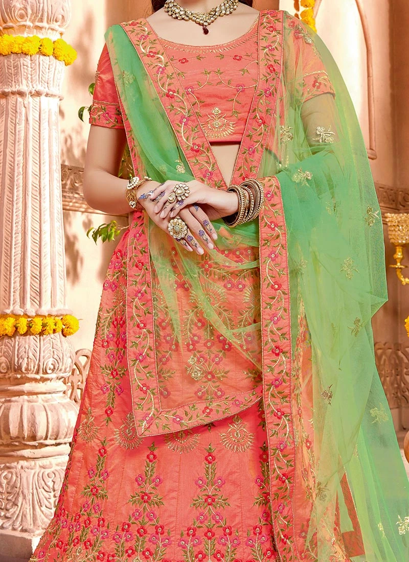 Peach Fancy Silk Embroidered Lehenga Skirt Choli Festive Wear 1 Peach Fancy Silk Embroidered Lehenga Skirt Choli Festive Wear