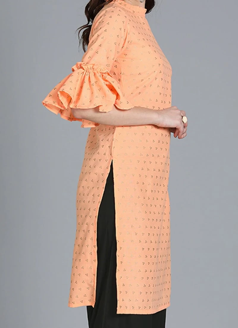 Peach Foil Printed Pleat Style Kurta Set After Six Wear 1 Peach Foil Printed Pleat Style Kurta Set After Six Wear