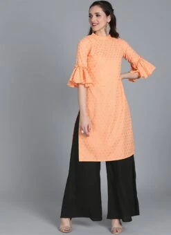 Peach Foil Printed Pleat Style Kurta Set After Six Wear 9 Peach Foil Printed Pleat Style Kurta Set After Six Wear -C Bazaar Shop peach foil printed pleat style kurta set KSBS01909991 u