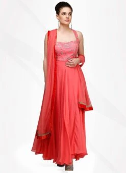 Peach Georgette Designer Anarkali Suit Party Wear -C Bazaar Shop peach georgette designer anarkali suit slsifh11033 u