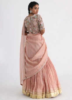 Peach Hand And Machine Embroidery Tafetta Half N Half Saree Wedding Wear -C Bazaar Shop peach hand and machine embroidery tafetta half n half saree saksaad358 b