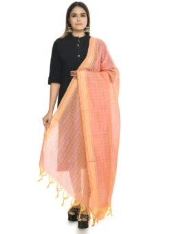 Peach Handloom Cotton Weaving Work Dupatta Work Wear -C Bazaar Shop peach handloom cotton weaving work dupatta dpdmimfd053 u