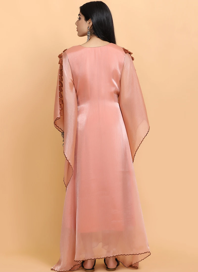 Peach Handpainted Kaftan Set Party Wear 4 Peach Handpainted Kaftan Set Party Wear - Image 4