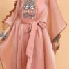 Peach Handpainted Kaftan Set Party Wear
