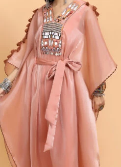 Peach Handpainted Kaftan Set Party Wear