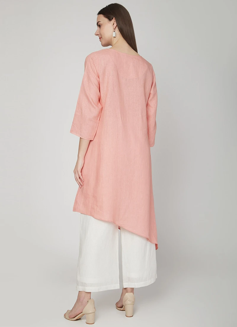 Peach Linen Kurta Palazzo Set Work Wear 4 Peach Linen Kurta Palazzo Set Work Wear - Image 4