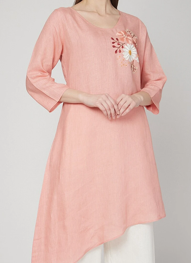 Peach Linen Kurta Palazzo Set Work Wear 1 Peach Linen Kurta Palazzo Set Work Wear
