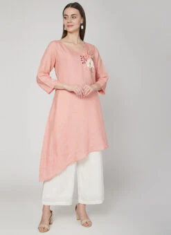 Peach Linen Kurta Palazzo Set Work Wear 6 Peach Linen Kurta Palazzo Set Work Wear -C Bazaar Shop peach linen kurta palazzo set krsdvcsvts07 u