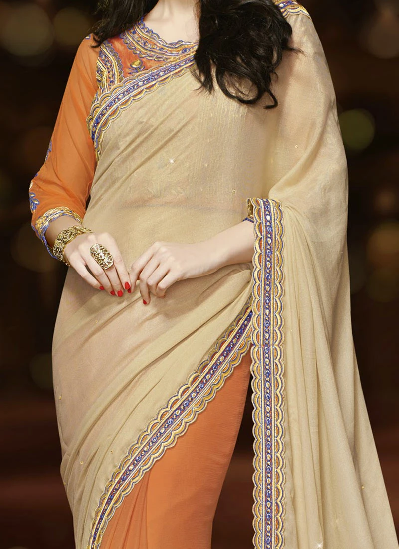 Peach N Beige Half N Half Saree Party Wear 1 Peach N Beige Half N Half Saree Party Wear