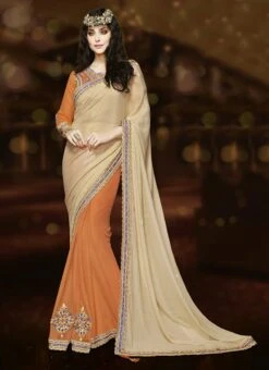 Peach N Beige Half N Half Saree Party Wear 6 Peach N Beige Half N Half Saree Party Wear -C Bazaar Shop peach n beige half n half saree sasmv3616 u