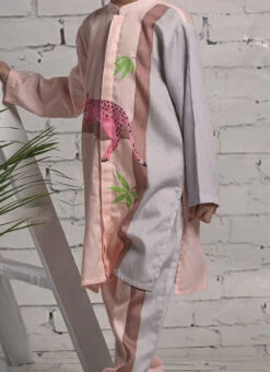 Peach N Grey Pure Cotton Printed Kurta Pyjama Party Wear
