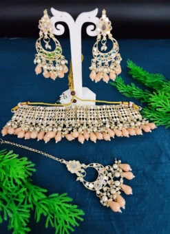 Peach Necklace Set Party Wear -C Bazaar Shop peach necklace set jynsmkns13900b b