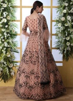 Peach Net Anarkali Gown Party Wear 7 Peach Net Anarkali Gown Party Wear -C Bazaar Shop peach net anarkali gown bgwsshs4201 b
