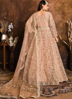 Peach Net Anarkali Suit Party Wear 7 Peach Net Anarkali Suit Party Wear -C Bazaar Shop peach net anarkali suit slsak24981904 b