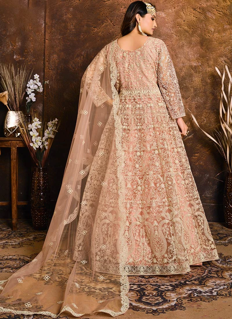 Peach Net Anarkali Suit Party Wear 4 Peach Net Anarkali Suit Party Wear - Image 4