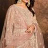 Peach Net Anarkali Suit Party Wear